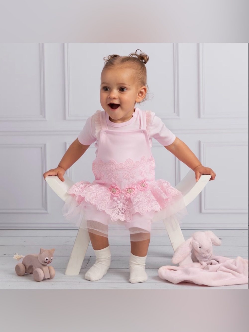 Caramelo Kids Pink Cotton Tulle Outfit Matching Headband Sz 9-12 Months